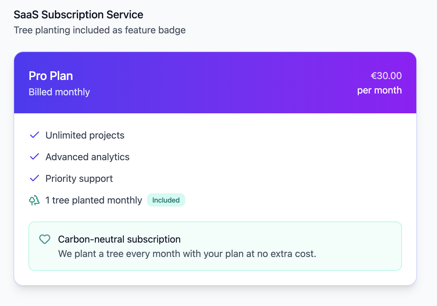 Subscription plans with tree planting benefits